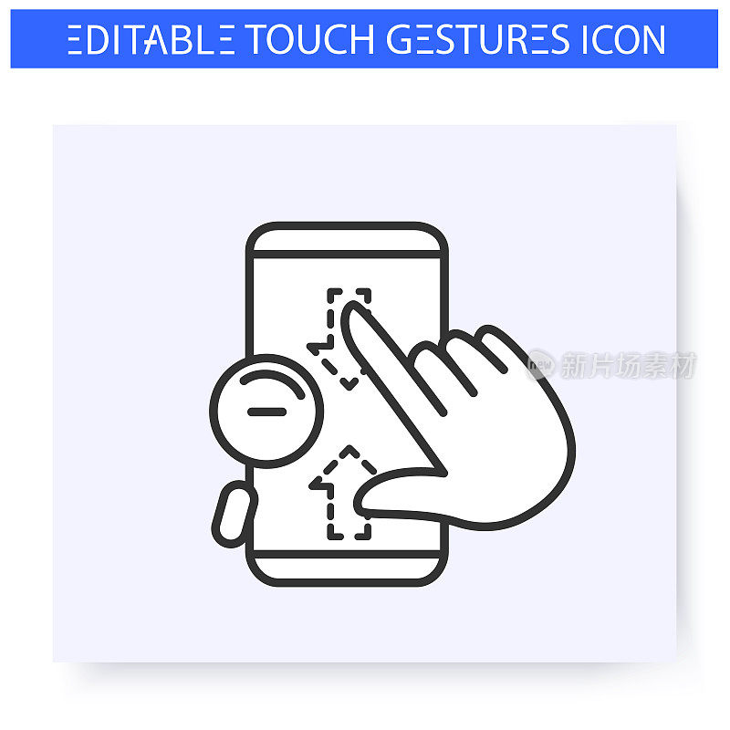 Zoom out vertical hand gesture line icon. Editable